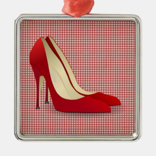 Ornement Carré Argenté talons hauts rouge