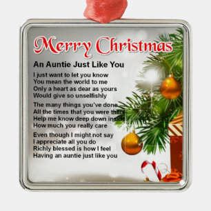 Ornement Carré Argenté Tante Poem - conception de Noël