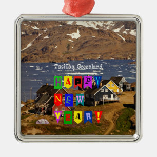Ornement Carré Argenté Tasiilaq, Groenland - Bonne année,
