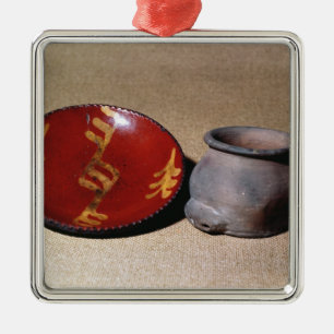 Ornement Carré Argenté Tasse de Redware et plat, c.1780