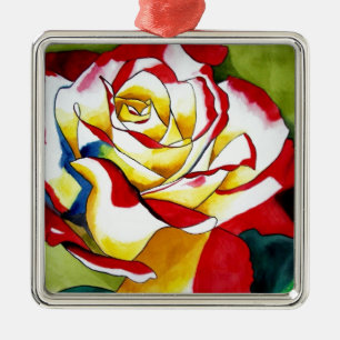Ornement Carré Argenté Tea Rose aquarelle art original Flower