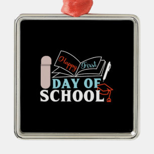 Ornement Carré Argenté Teacher Gift Happy First Day Of School