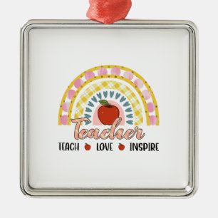 Ornement Carré Argenté Teacher Teach Love Inspire