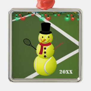 Ornement Carré Argenté Tennis Ball Snowman Noël