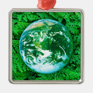 Ornement Carré Argenté Terre verte - conscience écologique