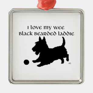 Ornement Carré Argenté Terrier Écossais - Wee Black Bearded Laddie