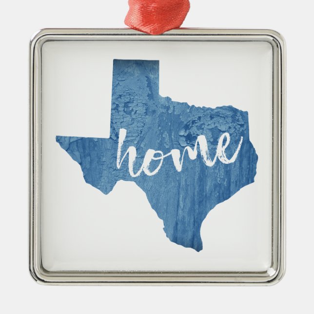 Ornement Carré Argenté Texas Home Wood Grain (Devant)
