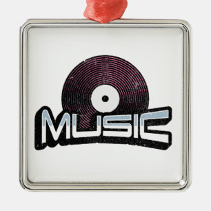 Ornement Carré Argenté Texte de musique avec enregistrement vinyle