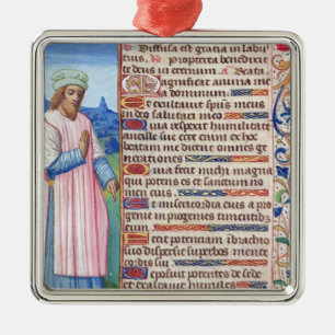 Ornement Carré Argenté Texte du Magnificat avec un portrait de