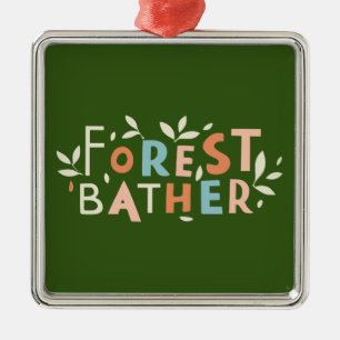 Ornement Carré Argenté Texte personnalisé du segment de forêt