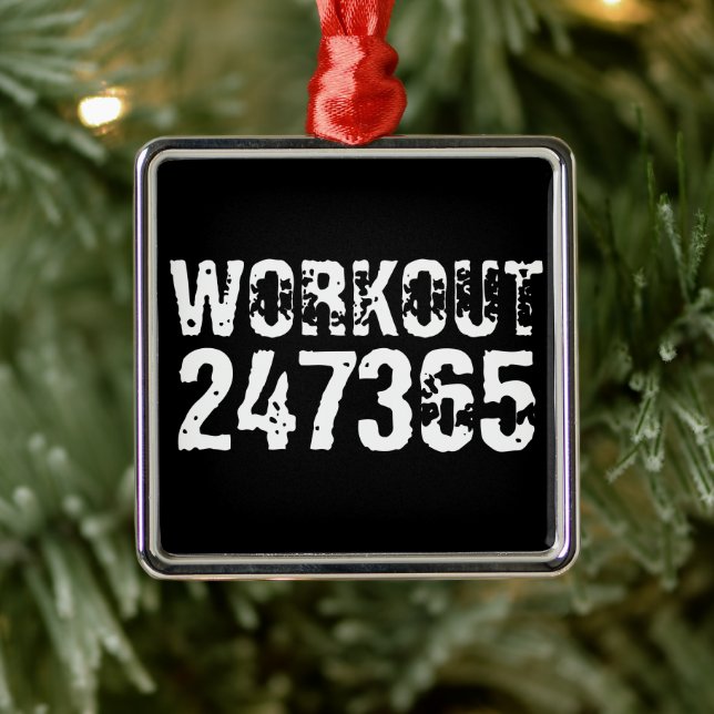 Ornement Carré Argenté Texte usé et rayé Workout 247365 blanc (Arbre)