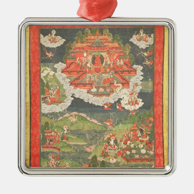 Ornement Carré Argenté Thangka du paradis d'Amitabha (Devant)