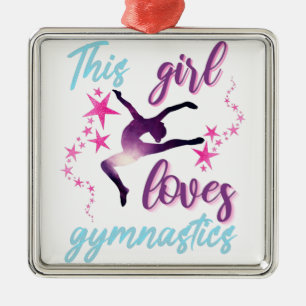Ornement Carré Argenté This Girl Loves Gymnastics Stars Leap