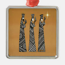 Ornement Carré Argenté Three Wise Men Black & White Christmas Nativity