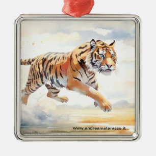 Ornement Carré Argenté Tigre en action