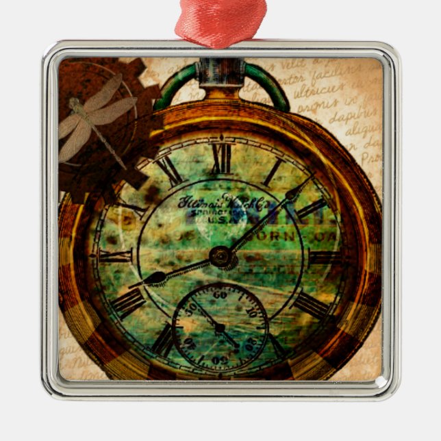 Ornement Carré Argenté Timepiece Steampunk (Devant)