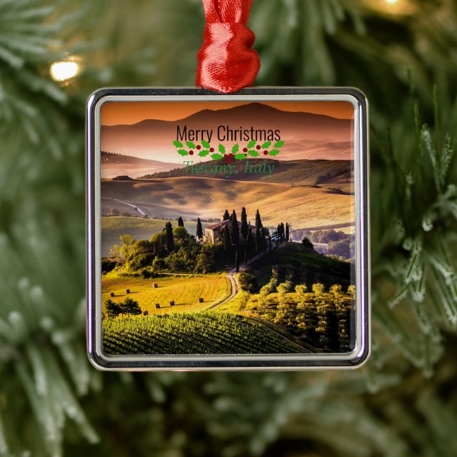 Ornement Carré Argenté Toscane, Italie, Joyeux Noël, (Arbre)