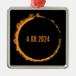 Ornement Carré Argenté Total Solaire Eclipse USA 8 avril 2024