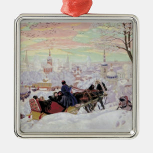 Ornement Carré Argenté Tour de Sleigh de Russe