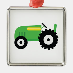 Ornement Carré Argenté Tracteur de ferme