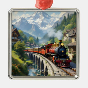 Ornement Carré Argenté Train antique Imaginaire Crimson