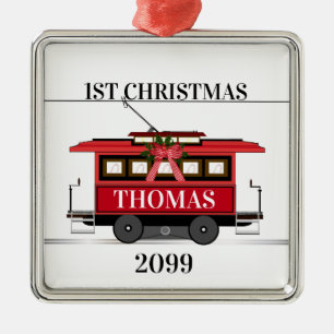 Ornement Carré Argenté Tram Trolley Streetcar 1er Christmas Keepsaké