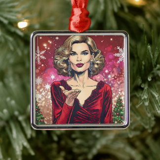 Ornement Carré Argenté Transgender Woman Festive Christmas  