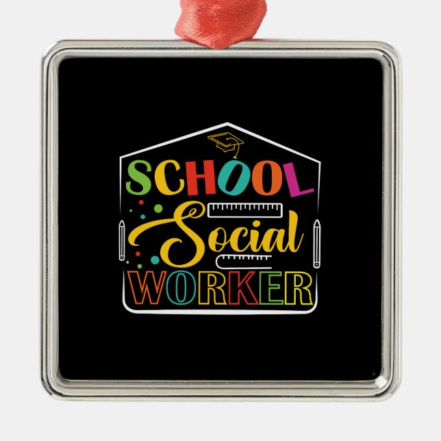 Ornement Carré Argenté Travailleur social scolaire (Devant)