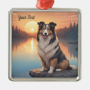 Ornement Carré Argenté Tri Collie couleur par lac
