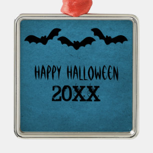 Ornement Carré Argenté Trio de chauves-souris Halloween Premium Ornement,