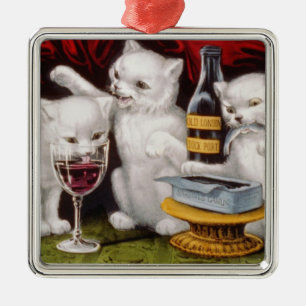 Ornement Carré Argenté Trois Jolly Kittens à la fête