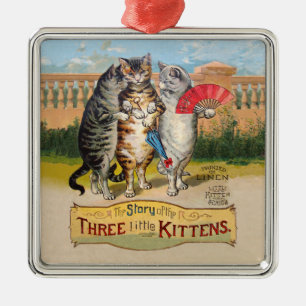 Ornement Carré Argenté Trois Petits Chatons Illustration de Mère l'Oye