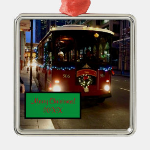 Ornement Carré Argenté Trolley De Noël À Chicago