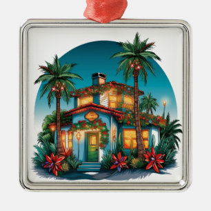 ORNEMENT CARRÉ ARGENTÉ TROPICAL FESTIVE CHRISTMAS BEACH HOACH