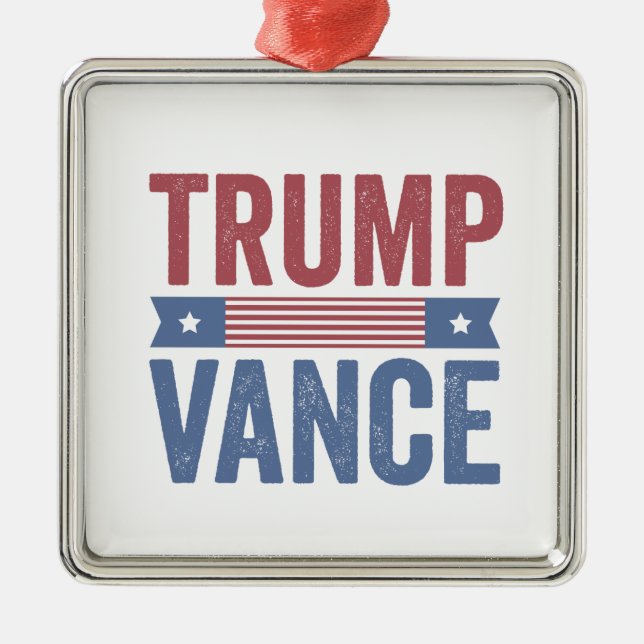 Ornement Carré Argenté Trump Vance Républicain Élection Américaine Cadeau (Devant)