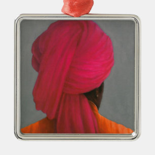 Ornement Carré Argenté Turban rose