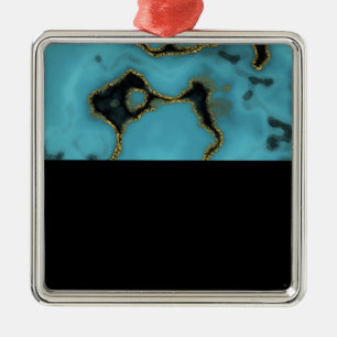 Ornement Carré Argenté Turquoise Pierre or et noir