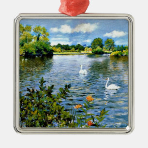 Ornement Carré Argenté Un lac de Long Island, célèbre peinture,