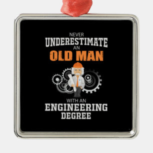 Ornement Carré Argenté Un vieil homme ingénieur avec un diplôme d'ingénie