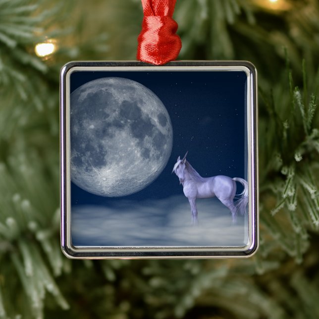 Ornement Carré Argenté Unicorn Moon Magic (Arbre)