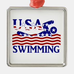 Ornement Carré Argenté USA Patriotique Sports de natation