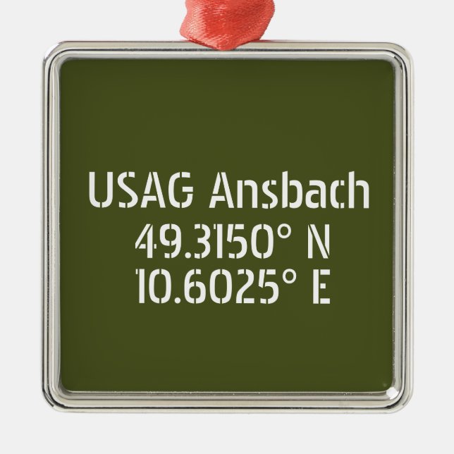 Ornement Carré Argenté USAG Ansbach Latitude Longitude (Devant)