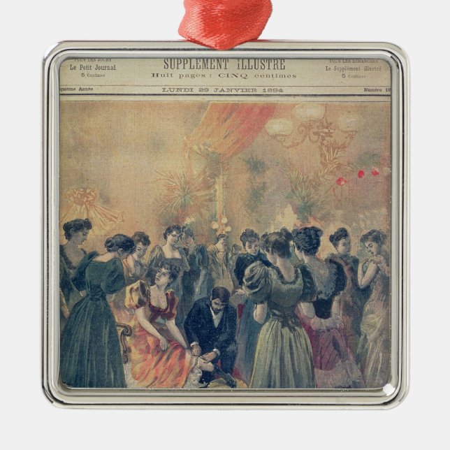 Ornement Carré Argenté Vaccination à une réception de soirée (Devant)