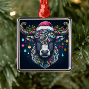 Ornement Carré Argenté Vache festive