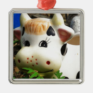 Ornement Carré Argenté Vache pour le jardin