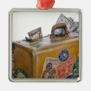 Ornement Carré Argenté Valise antique avec de l'argent saillant