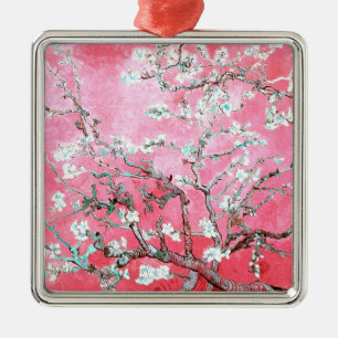 Ornement Carré Argenté Van Gogh Almond Blossoms rose Bleu