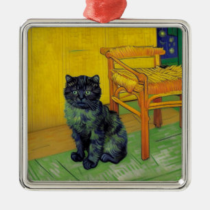 Ornement Carré Argenté Van Gogh Black Cat
