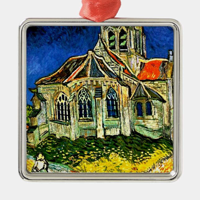 Ornement Carré Argenté Van Gogh - L'église d'Auvers, (Devant)