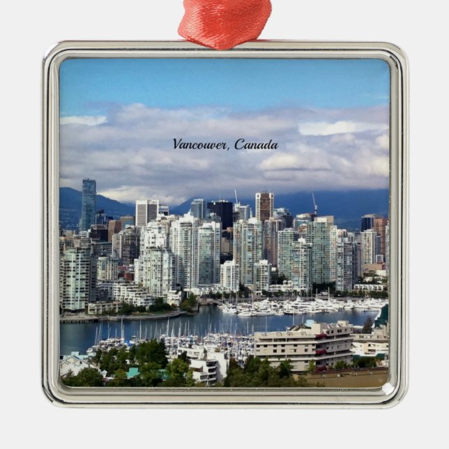 Ornement Carré Argenté Vancouver Canada Skyline (Devant)